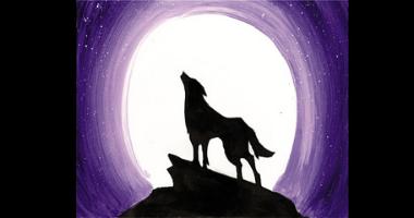 60min Paint A Howling Wolf Moon Art Lesson